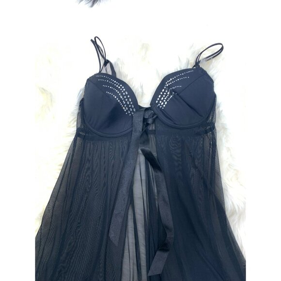 VTG Y2K Sheer Babydoll Lingerie Rhinestone Bow Tie Front Size 18/20 Fashion Bug - Picture 6 of 6